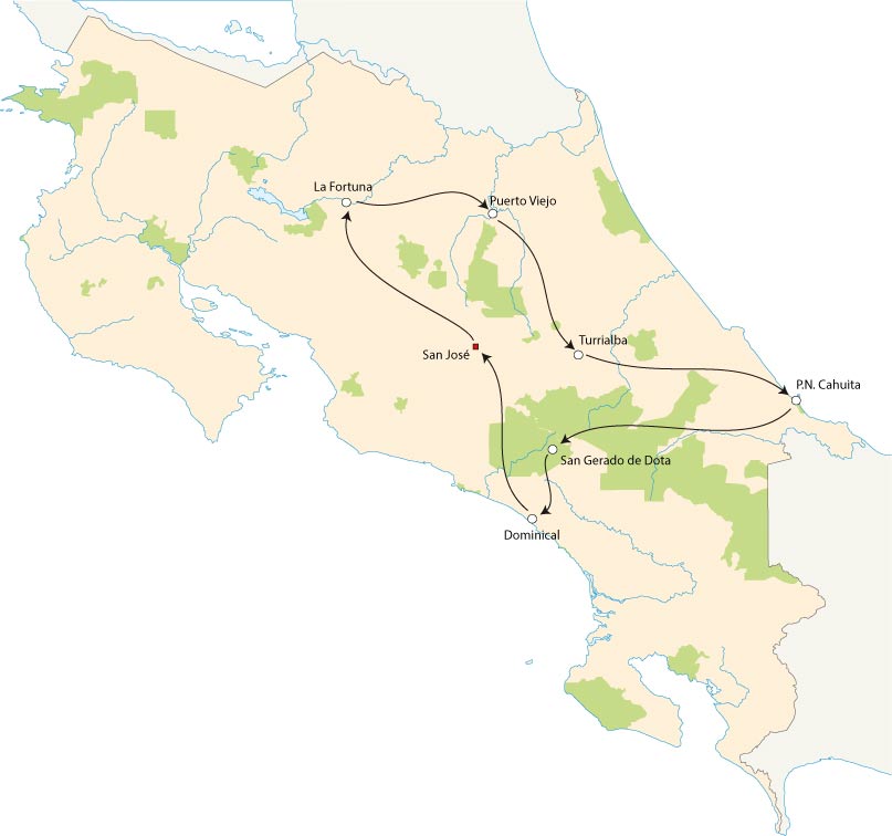 CR Map Rundreise Naturwunder Costa Ricas