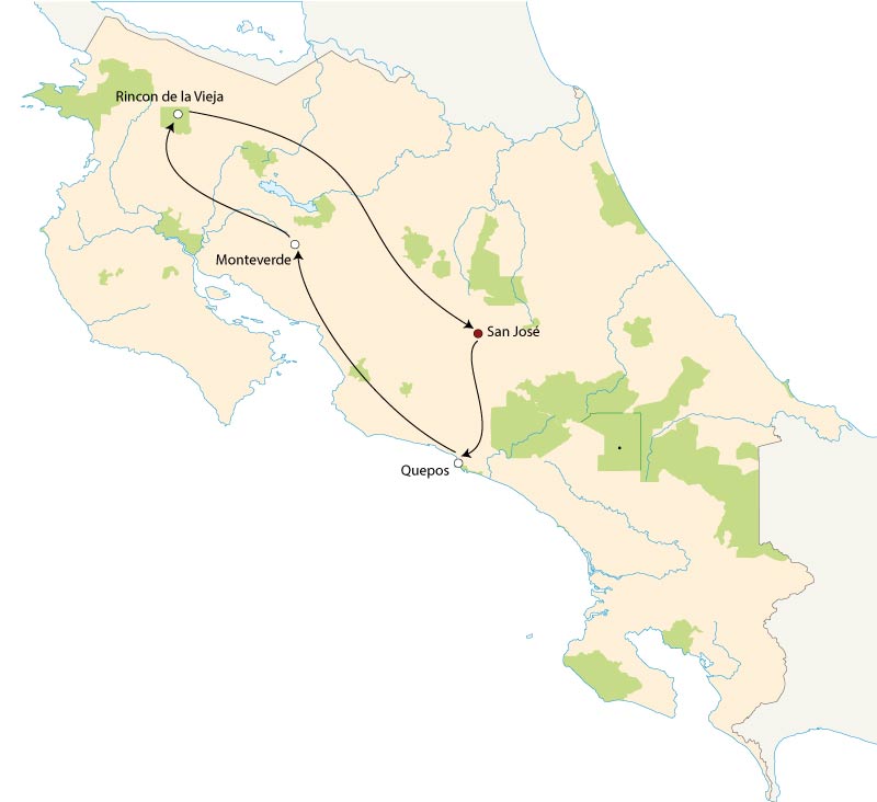 CR Map Rundreise Pazifik Tour Costa Rica