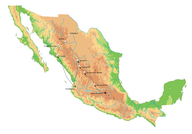MX Rundreise Koloniales Mexiko Map